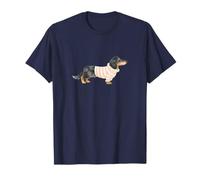 Dachshund Dapple de Pelo Largo en Rayas Crema y Rosa con Volantes Camiseta