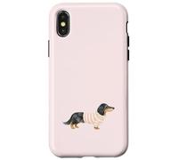 Dachshund Dapple de Pelo Largo en Rayas Crema y Rosa con Volantes Carcasa para iPhone X/XS