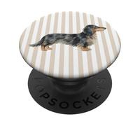 Dachshund Dapple de Pelo Largo Negro y Crema en Bronceado PopSockets PopGrip Adhesivo