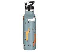 Dachshund Dog - Botella de agua de acero inoxidable con tapa con pajilla, botella aislada para niños y niñas, deportes, 20 onzas líquidas