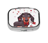 Dachshund Dog Puppy Animal Love Arrow, Meta Pastillero con 2 compartimentos, organizador portátil