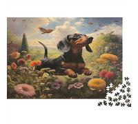 Dachshund en Jardín de Flores 1000 Pieza S Rompecabezas Clásicos Adultos Niños Difícil Imposible Decoración De Paredes Regalo 38x26cm/1000pcs