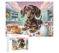 Dachshund en Miniatura Puzzle 1000 Piezas Redondo Circular Linda Mascota Rompecabezas 3D para Hombres Y Mujeres A 14 Años Decoración Hogar DIY Creativo Aliviar Estrés 500 PCS