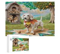Dachshund en Miniatura Puzzles 300 Piezas Circular 3D Familiar Linda Mascota Animals Rompecabezas para Familia Aliviar Estrés DIY Moderno Creativo Decoración del Hogar 300 PCS