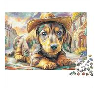 Dachshund en Sombrero Sturdy Cardboard Arte Naturaleza Mascotas Jigsaw Puzzle Adults Kids Fun Game Cognitive Development Great Gift for Housewarming Christmas Puzzle Fans 38x26cm/1000pcs