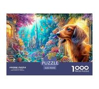 Dachshund en un Colorido jardín de Cuentos de Hadas Puzzle De 1000 Piezas Lindo Perro Mascota Ocio Familiar, Adultos Y Niños 70x50cm/1000pcs