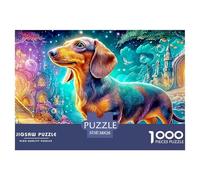 Dachshund en un Entorno Vibrante de Cuento de Hadas Puzzle De 1000 Piezas Lindo Perro Mascota Juego De Puzzle Familiar para Todas Las Edades 38x26cm/1000pcs