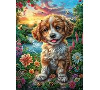 Dachshund Entre Flores Puzzle 1000 Piezas Obra De Arte 3D Realista Fantasía de Animales Salvajes de Cuento de Hadas Rompecabezas para Hombres Y Mujeres Desafío Intelectual Estera Portátil DIY Moderno