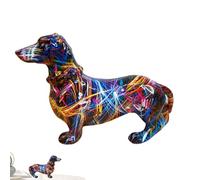 Dachshund Figurine Sculpture - Painted Resin Texture, Abstract Graffiti Look | Vibrant Dog Decor Piece, Modern Animal Accent with Corner Table, Bookshelf, Display Rack, Entry Wall Styling Room