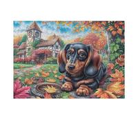 Dachshund Hoja de otoño huerto Campo Naturaleza Salvaje Puzzle 300 Piezas Obra De Arte 3D Realista Rompecabezas para Hombres Y Mujeres Desafío Intelectual Estera Portátil DIY Moderno 300 PCS
