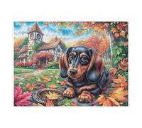 Dachshund Hoja de otoño huerto Campo Naturaleza Salvaje Puzzle 500 Piezas Regalo Familiar Rompecabezas 3D Obra De Arte para Hombres Y Mujeres DIY Creativo Aliviar Estrés 500 PCS