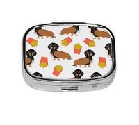 Dachshund Hot Dog and Fries - Pastillero con 2 compartimentos, organizador portátil