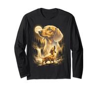 Dachshund Howling Moon Forest Dog Amante Weiner Art Manga Larga
