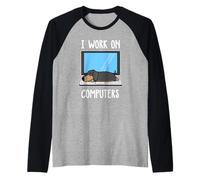 Dachshund I Work On Computer Dog Sleep Puppy Lovers Camiseta Manga Raglan