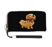 Dachshund in Hot Dog Bun con mostaza para mujer, cartera de piel larga, tarjetero, bolso de mano