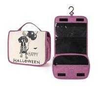 Dachshund in Skeleton Costume Happy Halloween Travel Neceser para mujer, organizador de maquillaje colgante con gancho para champú