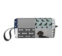 Dachshund Mascota Raza de Perro Silueta Negro y Fuego, Bolsa de Maquillaje Bolsa de cosméticos Bolsa de artículos de tocador de Viaje portátil Bolsa de Maquillaje