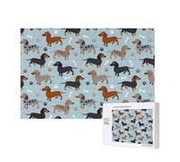 Dachshund Paws and Bones Azul,Rompecabezas de Madera de 300 Piezas, Juego Familiar, Rompecabezas para Adultos, Adolescentes, decoración del hogar