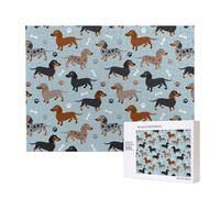 Dachshund Paws and Bones Azul,Rompecabezas de Madera de 500 Piezas, Juego Familiar, Rompecabezas para Adultos, Adolescentes, decoración del hogar