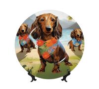 Dachshund - Platos decorativos de porcelana china de hueso de 8 pulgadas con soporte de exhibición, adornos de cerámica, placa de porcelana artística para el hogar, oficina, decoración colgante de