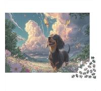 Dachshund Poursuivant Les Papillons Puzzle 1000 Pièces, Pet Défiant Pour Adultes, Jeux Éducatifs, Cadeau Idéal Et Décoration 70x50cm/1000pcs
