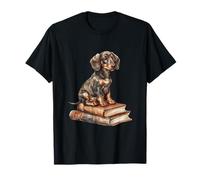 Dachshund Puppy Dog Bookworm Acuarela diseño canino Camiseta