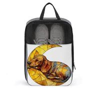 Dachshund Resting on A Yellow Crescent Moon - Bolsa de zapatos para viajes, uso diario, bolsa de almacenamiento antipolvo para zapatos de golf