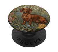 Dachshund Rojo en un jardín de Cuentos Vintage PopSockets PopGrip Adhesivo