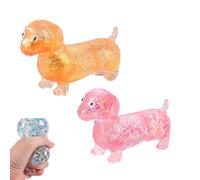 Dachshund Squeeze, Sparkly Sausage Dog Gel Stretch Ball, Ultra-Soft Touch Mini Rainbow Weiner Dog, Easter Egg Fillers, Squishies Stress Relief Fidget Toys for Kids Boys Girls Gifts Party Favors