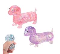 Dachshund Squeeze, Sparkly Sausage Dog Gel Stretch Ball, Ultra-Soft Touch Mini Rainbow Weiner Dog, Easter Egg Fillers, Squishies Stress Relief Fidget Toys for Kids Boys Girls Gifts Party Favors