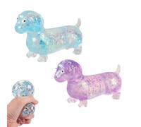 Dachshund Squeeze, Sparkly Sausage Dog Gel Stretch Ball, Ultra-Soft Touch Mini Rainbow Weiner Dog, Easter Egg Fillers, Squishies Stress Relief Fidget Toys for Kids Boys Girls Gifts Party Favors