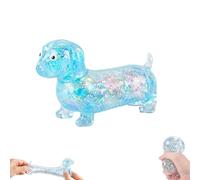 Dachshund Squishy, Glitter Weiner Dog Squishy, Sparkly Sausage Dog Gel Stretch Ball, 4.3in Mini Rainbow Stretchy Dogs with Face for Adults, Appropriate Squeeze Easily Relieves Stress (Blue)