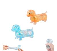 Dachshund Squishy, Glitter Weiner Dog Squishy, Sparkly Sausage Dog Gel Stretch Ball, 4.3in Mini Rainbow Stretchy Dogs with Face for Adults, Appropriate Squeeze Easily Relieves Stress (2pcs-B)