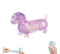 Dachshund Squishy, Glitter Weiner Dog Squishy, Sparkly Sausage Dog Gel Stretch Ball, 4.3in Mini Rainbow Stretchy Dogs with Face for Adults, Appropriate Squeeze Easily Relieves Stress (Purple)