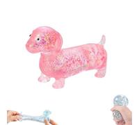 Dachshund Squishy, Glitter Weiner Dog Squishy, Sparkly Sausage Dog Gel Stretch Ball, 4.3in Mini Rainbow Stretchy Dogs with Face for Adults, Appropriate Squeeze Easily Relieves Stress (Pink)