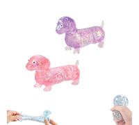 Dachshund Squishy, Glitter Weiner Dog Squishy, Sparkly Sausage Dog Gel Stretch Ball, 4.3in Mini Rainbow Stretchy Dogs with Face for Adults, Appropriate Squeeze Easily Relieves Stress (2pcs-F)