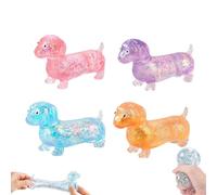 Dachshund Squishy, Glitter Weiner Dog Squishy, Sparkly Sausage Dog Gel Stretch Ball, 4.3in Mini Rainbow Stretchy Dogs with Face for Adults, Appropriate Squeeze Easily Relieves Stress (4pcs)
