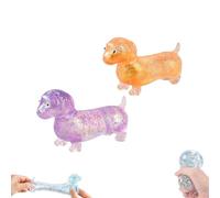 Dachshund Squishy, Glitter Weiner Dog Squishy, Sparkly Sausage Dog Gel Stretch Ball, 4.3in Mini Rainbow Stretchy Dogs with Face for Adults, Appropriate Squeeze Easily Relieves Stress (2pcs-A)