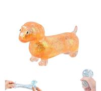 Dachshund Squishy, Glitter Weiner Dog Squishy, Sparkly Sausage Dog Gel Stretch Ball, 4.3in Mini Rainbow Stretchy Dogs with Face for Adults, Appropriate Squeeze Easily Relieves Stress (Orange)