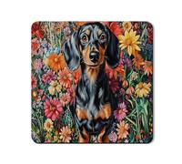 Dachshund - Tapete protector superior para lavadora y secadora, diseño de flores coloridas, cubierta de goma vibrante para primavera, antideslizante, impermeable, 24 x 24 pulgadas