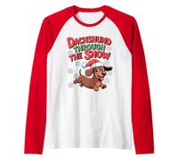 Dachshund Through The Snow Humor, Divertido Perro Salchicha navideño Camiseta Manga Raglan