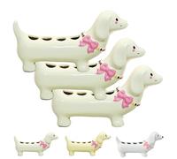 Dachshund Toothbrush Holder, 4 Storage Compartments, Ceramic Countertop Accessories Ceramic Dog Electric Toothbrush HolderCreative Cute Tooth Brush Holders for Bathroom (3pcs,Beige)