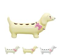 Dachshund Toothbrush Holder, 4 Storage Compartments, Ceramic Countertop Accessories Ceramic Dog Electric Toothbrush HolderCreative Cute Tooth Brush Holders for Bathroom (1pcs,Custard)