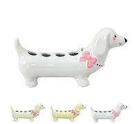 Dachshund Toothbrush Holder, 4 Storage Compartments, Ceramic Countertop Accessories Ceramic Dog Electric Toothbrush HolderCreative Cute Tooth Brush Holders for Bathroom (1pcs,White)