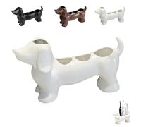 Dachshund Toothbrush Holder, 4 Storage Compartments Toothbrush and Toothpaste Holder, 2025 New Creative Dachshund Ceramic, for Bathroom Vanity and Countertops Decor (White)