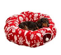 Dachshund Tunnel Bed - Christmas Washable Detachable Indoor with Ball Toy | Red Donut Cat Bed Tunnel for Interactive Play Enrichment Boredom Puppy Dachshund Small Medium Pet