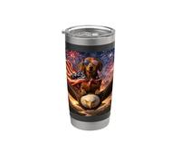 Dachshund Weiner Dog on Bald Eagle - Gafas con bandera estadounidense Vaso térmico de acero inoxidable de doble pared