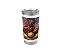 Dachshund Weiner Dog on Bald Eagle - Gafas con bandera estadounidense Vaso térmico de acero inoxidable de doble pared