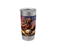 Dachshund Weiner Dog on Bald Eagle - Gafas con bandera estadounidense Vaso térmico de acero inoxidable de doble pared