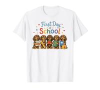 Dachshund Wiener Dog Primer día de Escuela Cachorros Camiseta gráfica económica, Hombre, Blanco, S
